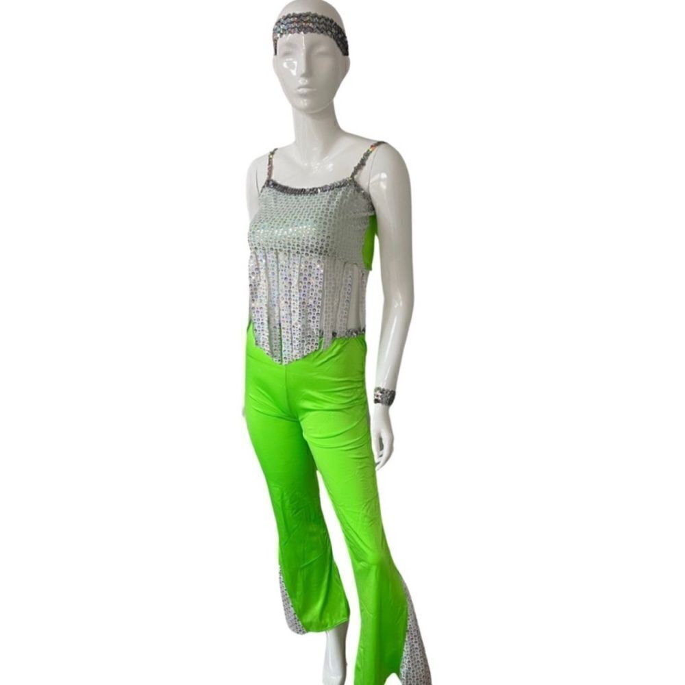 True Vintage Handmade OOAK 1990s Neon 5 Piece Sequin Disco Dance Pageant Costume